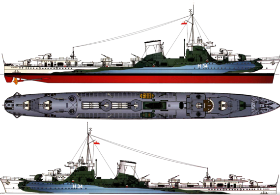Эсминец ORP Blyskawica H34 1944 [Destroyer] - чертежи, габариты, рисунки